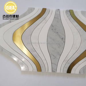 Grande lanterne à jet d'eau en marbre véritable mosaïque or tuile de cuivre - Product Image 5