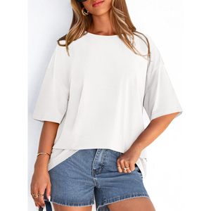 Camiseta Básica Oversize para Mujer, Manga Corta, Cuello Redondo, Corte Holgado, Informal, Verano, 100% Algodón, Tejido Jersey Transpirable - Product Image 2