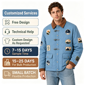 Giacca da Lavoro Vintage Personalizzata per <span class=keywords><strong>Uomo</strong></span>, Blu Trapuntata con Colletto <span class=keywords><strong>in</strong></span> Velluto a Coste, Chiusura Stile Vigili del Fuoco, <span class=keywords><strong>in</strong></span> Cotone e Nylon - Product Image 3