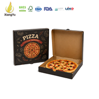 Boîte à pizza en carton ondulé noir Xiangyu, laminage mat, emballage portable en carton couleur pleine, restaurants de pizzas gastronomiques, à emporter