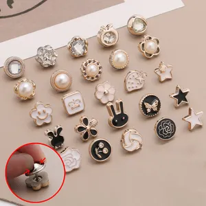New Product Seamless Metal Accessories Button Brooch Pearl Rhinestone Pinbow Shirt Anti-glare Button