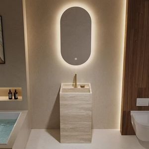 Luxury Marble Design Pedestal Beige Travertine Basin Natural Marble Wash Hand Basin Freestanding Pedestal <b>Sink</b> <b>for</b> Hotel - Product Image 3