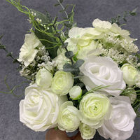 B-1285 Desain Baru Bunga Pernikahan mawar putih peony daun eucalyptus Buket Pengantin tangkai pendek buket mawar grosir