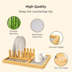Wooden <b>Dish</b> <b>Rack</b> With Tray Square Multipurpose Quick Dry Desktop Storage For Kitchenware - Product Image 4