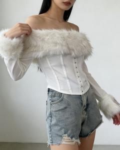 Znoe <span class=keywords><strong>Mao</strong></span> T-shirt à manches longues pour femme, <span class=keywords><strong>col</strong></span> mandarin, empiècements en maille aux épaules, coupe ajustée, style court et mignon, avec ceinture style 'Spice' - Product Image 4