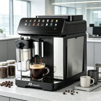 Machine à café automatique intelligente Anbolife avec pré-infusion, écran tactile, réservoir à lait intégré, moulin conique et fonction Wi-Fi