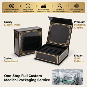 Scatola Regalo Magnetica di Lusso Personalizzata per Fiale, Finitura Nera Lucida con Bordo in Lamina d'Oro per Fiale Farmaceutiche, Mercato USA - Product Image 6