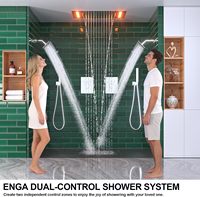 Système de douche cascade Homedec avec fonctions 2-en-1, fixation au plafond, LED, double pomme de douche de 6 pouces et ensemble robinet à main chromé