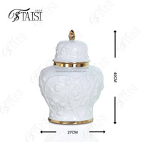 J342 luxe nordique gaufrage gingembre pot ornement blanc en céramique vase pot de stockage ensemble autre décor à la maison