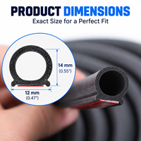 Joint d'étanchéité en caoutchouc EPDM en forme de D de 14 mm x 12 mm, auto-adhésif, profilé en bulbe creux, pour portes et fenêtres de voitures, camions, camping-cars et bateaux
