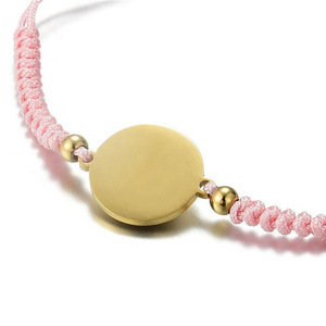 Braccialetti in Corda Macramè con Charm a Disco Rotondo in Acciaio Inox, Argento, Oro Rosa, Oro 18k, Personalizzabili con Logo - Product Image 6
