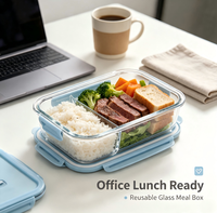 Boîte à lunch rectangulaire en verre avec couvercles, sans BPA, compatible micro-ondes, récipients en verre pour la préparation des repas
