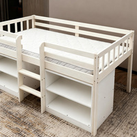Multifunktionales Halbhohes Schutzgeländer-Bett in Weiß mit Stauraum, Modernes Kinder-Etagenbett, Holz-Ausziehbett