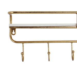 Wall Mounted Storage <b>Shelf</b> with <b>Hooks</b> Metal and Wood Design for Living Room Hanging Organizer Rectangular - Product Image 5
