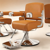 Chaise de salon de coiffure haut de gamme en acier inoxydable plaqué or avec fonction inclinable, réglable en hauteur, pivotante à 360°, siège en cuir PU