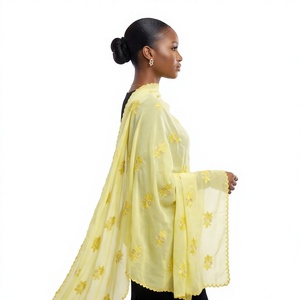 Wholesale <b>Chiffon</b> Floral Embroidered Rhinestone Hijab <b>Scarf</b> Women Soft Lightweight Breathable Long Shawl Head Wrap - Product Image 3