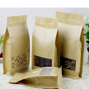 Bolsas de embalaje de pie para comida, bolsas de papel Kraft cuadradas marrones con cierre hermético impreso resellable para embalaje de ventana - Product Image 4