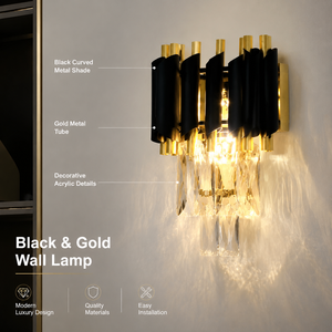 Lámpara de pared acrílica moderna, metal negro dorado, decorativa para interiores, para dormitorio, sala de estar, hotel, E27, 2W, 3000K, 4500K, 6000K - Product Image 2