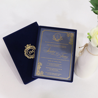 Luxus-Goldfolie transparente Acrylkarte gefrostete Hochzeitseinladung mit blauer Schachtel Gold benutzerdefiniertes LOGO Hochzeitseinladung