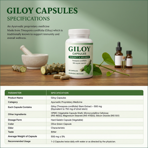 Cápsulas Herbales de Guduchi Natural Giloy 500mg, Suplemento Vegetariano de Tinospora Cordifolia, 60 Cápsulas de 500mg - Product Image 1