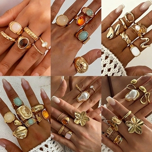 Anillos de Moda en Oro, 421, Nueva Joyería de Moda, Anillos Geométricos Irregulares Lisos, Juego de Anillos para Mujer, Regalo para Mujer - Product Image 2