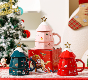 Mug de Noël en gros, tasse à café en céramique personnalisable avec couvercle, cadeau festif pour les fêtes, vente en gros - Product Image 2