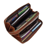 Heren Echt Lederen Luxe Mobiele Telefoon Portemonnee Zakelijke Clutch Portemonnee Dubbele Rits Lange Portefeuilles