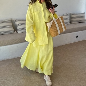 เสื้อเชิ้ตแขนยาวหลวมๆ กระโปรงครึ่งตัว ชุดลำลองผู้หญิง 2 ชิ้น แฟชั่น - Product Image 1