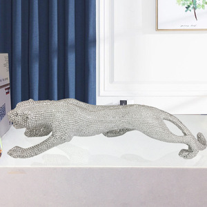 <span class=keywords><strong>Statue</strong></span> de diamant en fibre de verre, artisanat en résine, sculpture de maison, figurine en résine or léopard - Product Image 2