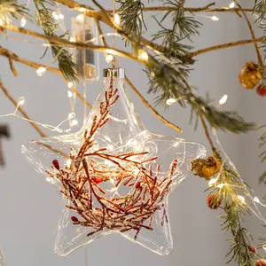 Vente en gros Ornements décoratifs suspendus personnalisés de 8cm Boules et étoiles de verre de Noël de luxe dorées claires