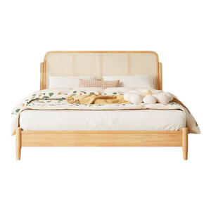 Natural <strong>Rattan</strong> <strong>Bed</strong> <strong>Frame</strong> With Matching Nightstands Easy Assembly for Bedroom Home Decor Minimalist Style Retail Ready Set - Product Image 3