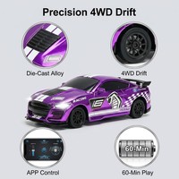 Voiture RC miniature en alliage 1/64, 4 roues motrices, drift, contrôle par application 2.4G, corps en métal moulé sous pression, 60 minutes d'autonomie, jouet télécommandé pour enfants et adultes