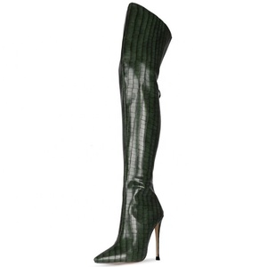 Bottes hautes pour femmes avec fermeture éclair arrière, grande taille 45, bottes à talon aiguille, bottes longues, bottes au-dessus du genou - Product Image 2