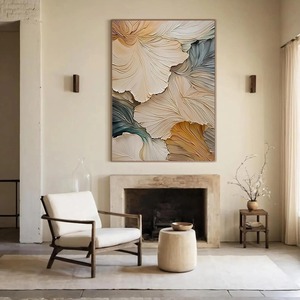 Elegante <span class=keywords><strong>Arte</strong></span> de Pared Texturizado con Tonos Neutros Florales Etéreos Abstractos, Exquisita Pintura al Óleo Abstracta, <span class=keywords><strong>Arte</strong></span> de Pared Botánico Moderno - Product Image 3