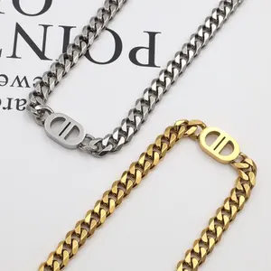 Hip Hop Hipster kubanische Edelstahlkette Persönlichkeit 18k Gold Doppel-D-Titan-Stahl-Halsband Großhandel nicht verblassen