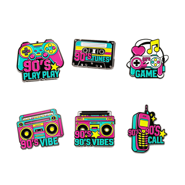 Factory Wholesale 90s Retro Game Cassette Enamel Lapel Pin Set Custom Nostalgia Gift Zinc Alloy Metal Badge