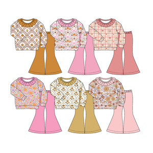 Vêtements pour filles style boutique personnalisée, décontractés, à motifs fleurs de citrouille, tenues d'automne pour tout-petits, nouvelle mode pour enfants, prix usine, vente en gros de vêtements pour bébés - Product Image 1