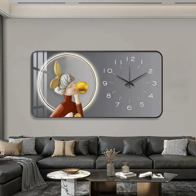 Nordique grande fille moderne horloge murale salon décoration de la maison Simple mode Art porcelaine peinture murale horloge cadeau