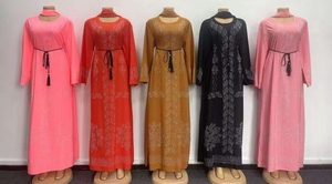 Abiti da Donna Stile <span class=keywords><strong>Palazzo</strong></span> con Stampe, Maniche a Lanterna con Lacci, Gonne Plissettate, Abiti Retrò da Ballo - Product Image 2