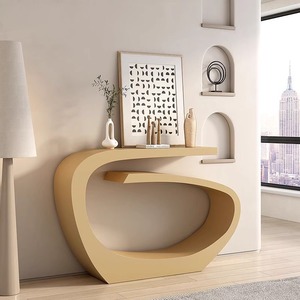 Console moderne beige avec étagère de rangement, meuble mural d'appoint, étagère de présentation pour entrée, salon - Product Image 3