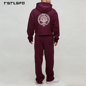 Ensemble de survêtement pour homme grande taille, sweat à capuche zippé et pantalon assorti, certifié Oeko-Tex, tissu recyclé GRS, imprimé, vêtements de sport décontractés - Product Image 3