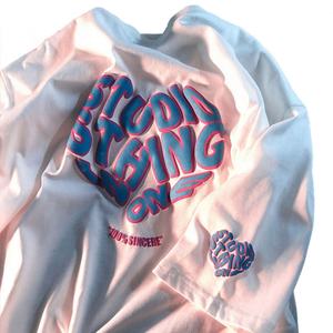 เสื้อยืดโอเวอร์ไซส์แขนสั้นผ้าคอตตอนถัก 100% แบบสั่งพิมพ์ตามต้องการ ล้างสีแบบ Acid Wash พร้อมลายพิมพ์นูน - Product Image 1