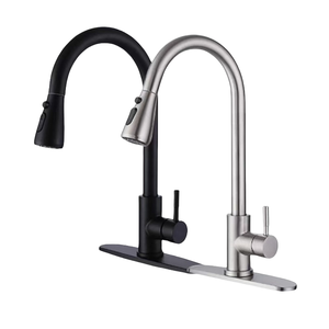 Fabbrica Direct SUS 304 lavello nero miscelatore Pull Down spruzzatore ad arco <span class=keywords><strong>alto</strong></span> <span class=keywords><strong>rubinetto</strong></span> da cucina a spruzzo estraibile <span class=keywords><strong>rubinetto</strong></span> da cucina con piastra di copertura - Product Image 1