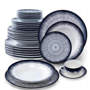 Veweet — <span class=keywords><strong>Service</strong></span> de table en porcelaine, ensemble d'<span class=keywords><strong>assiettes</strong></span> de qualité supérieure <span class=keywords><strong>36</strong></span> <span class=keywords><strong>pièces</strong></span>, moderne, <span class=keywords><strong>Service</strong></span> de crocheter bleu blanc, en céramique, vaisselle pour 6 personnes - Product Image 1