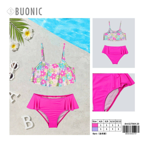 Costume da bagno Buonic per ragazze, set bikini floreale, motivo rosa, 4/6 6/8 8/10 10/12 - Product Image 3