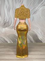 Ensemble 2 pièces sexy avec haut à strass et jupe longue sirène pour femme – Robe de soirée, de bal, de tapis rouge, de dîner ou tenue de club