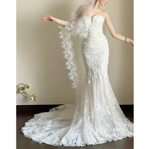 French Mermaid Strapless Wedding Dress With Train Lace Vintage Style For Petite Brides Summer 2026 - Product Image 4