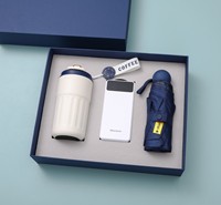 Set de Regalo Personalizado con Logotipo de la Marca Bona, Vaso Térmico de Acero Inoxidable, Batería Externa, Paraguas de Viaje, 3 en 1, Caja de Regalo Corporativa para Empresas