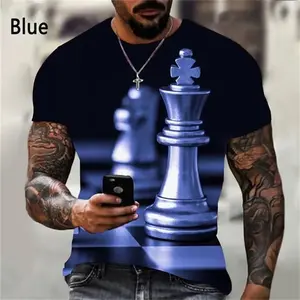 Camiseta de ajedrez en blanco y negro con estampado 3D para hombres y mujeres, camisetas informales de manga corta de verano, camisetas gráficas de ajedrez internacional