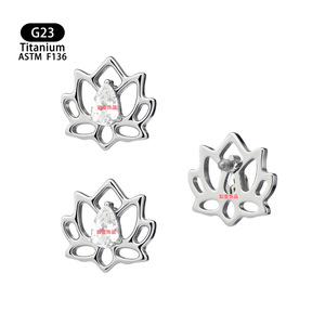 <b>Titanium</b> Lotus <b>Stud</b> Earrings With Zircon Inlay 6.8mm ASTM F136 Everyday Wear - Product Image 5